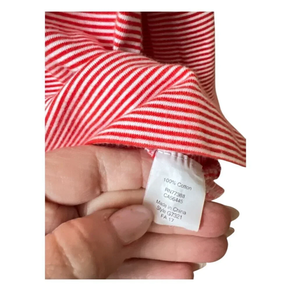 J. Crew Women's Red Orange White Stripe Boat Neck Bell Sleeves Top Size Small